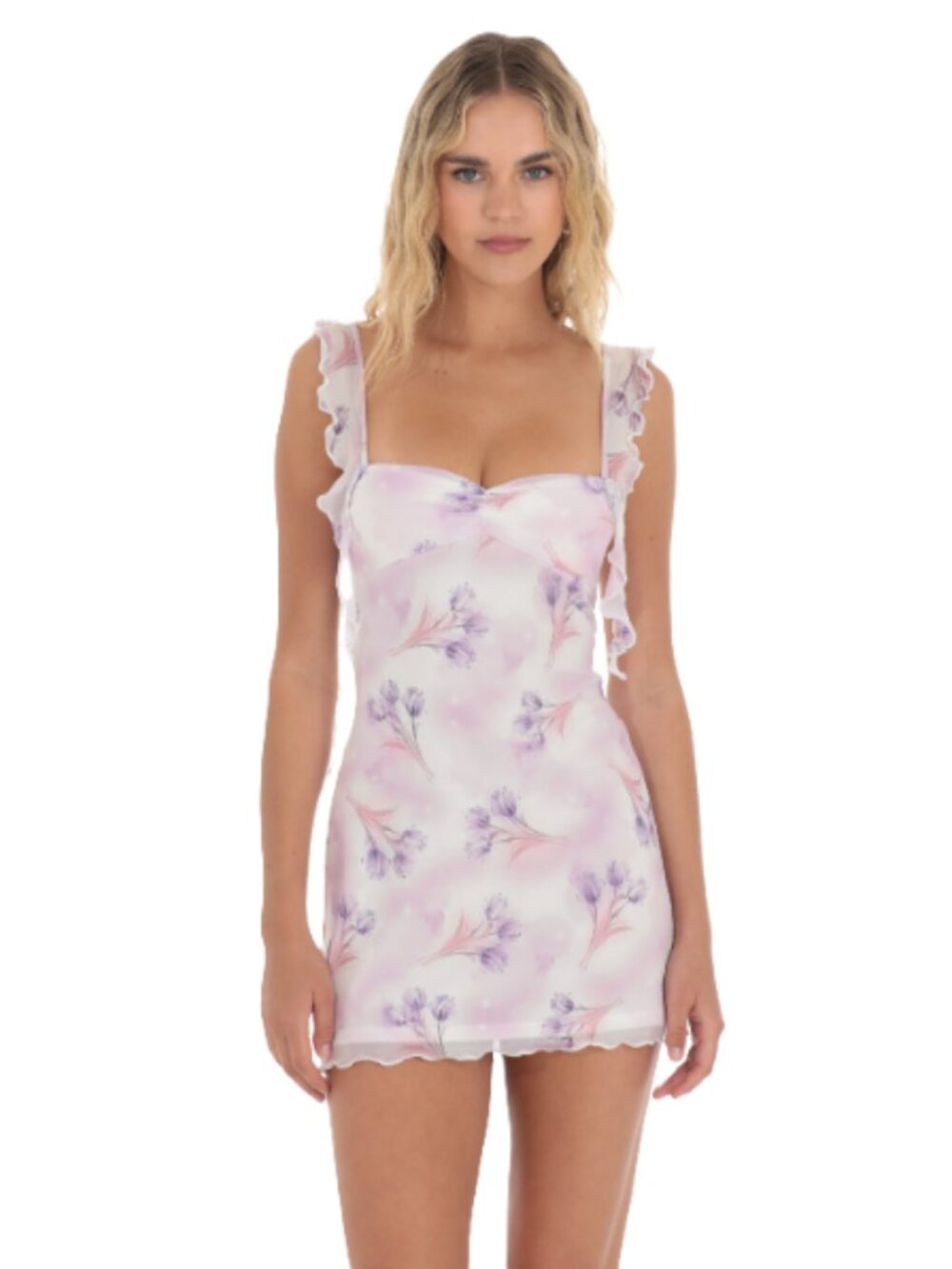 Lucy In The Sky Lavender Floral Mesh Mini Dress XL Feminine Coquette Soft Girl